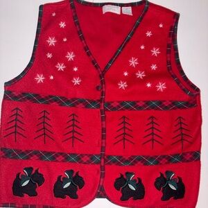 Christopher & Banks Red Holiday Vest with Snowflake and Scotty Dog details